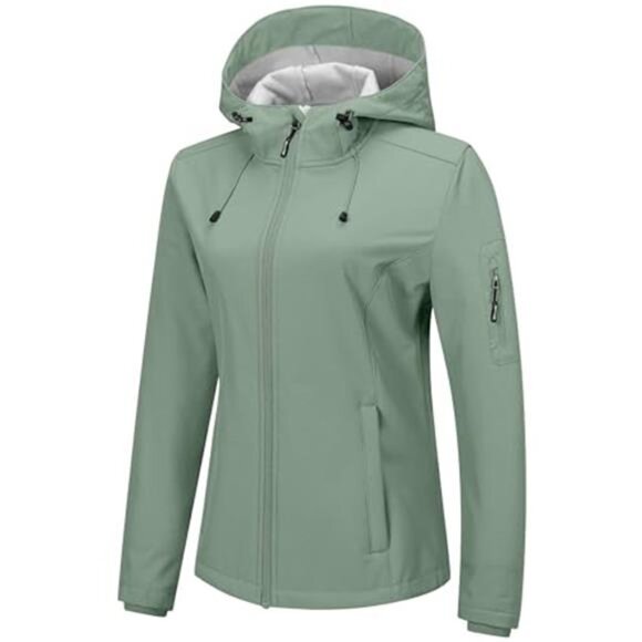 Womens Softshell Jacket Waterproof Fleece Lined Hooded Windbreaker Outdoor Coat